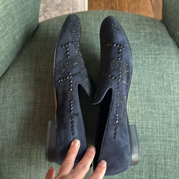 Donald J. Pliner Women’s crystal Black Studded blue suede Loafers shoes size 11 - Picture 11 of 12